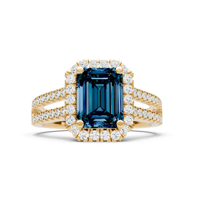 Emerald Cut Halo Double Band Pave
