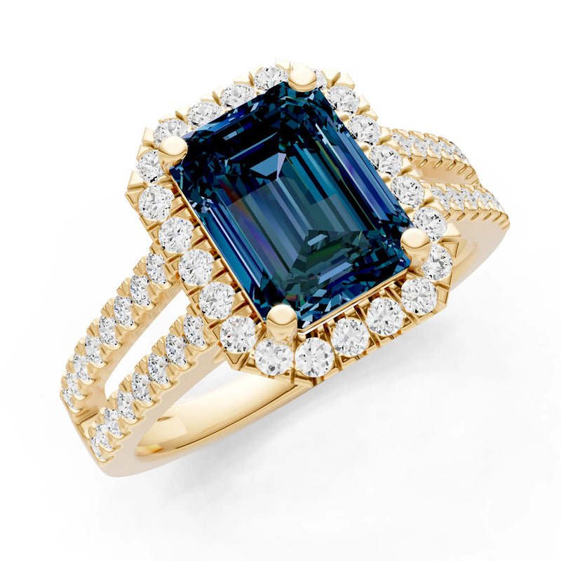 Emerald Cut Halo Double Band Pave