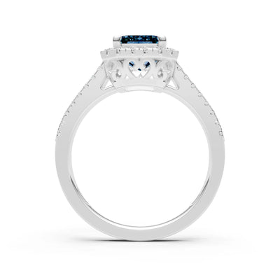Emerald Cut Halo Double Band Pave