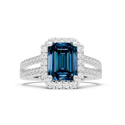 Emerald Cut Halo Double Band Pave