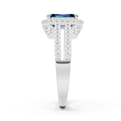 Emerald Cut Halo Double Band Pave