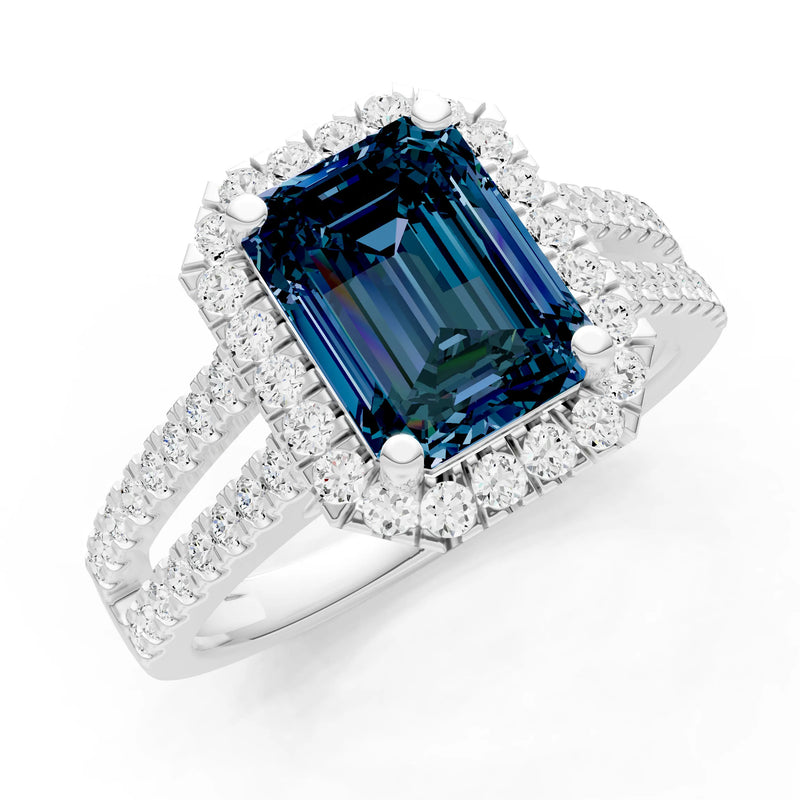 Emerald Cut Halo Double Band Pave