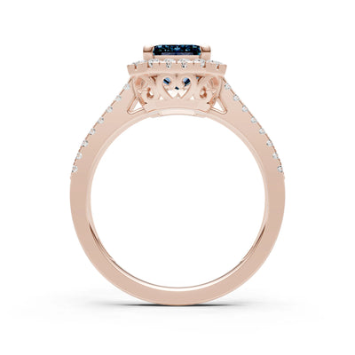 Emerald Cut Halo Double Band Pave