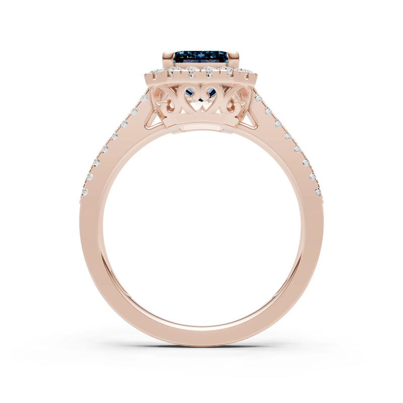 Emerald Cut Halo Double Band Pave