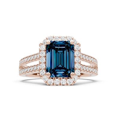Emerald Cut Halo Double Band Pave