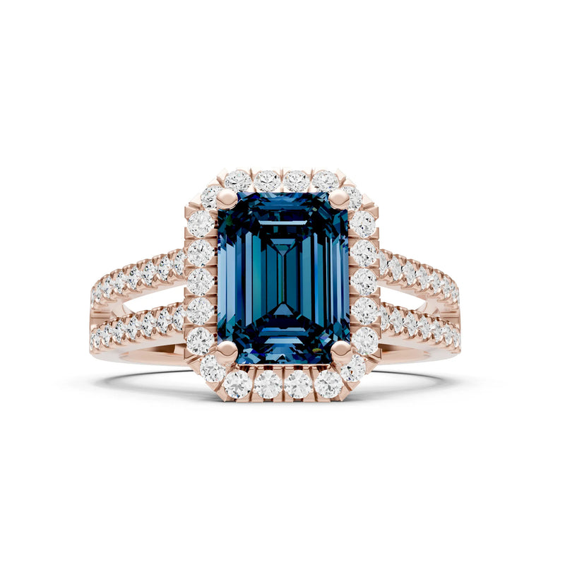 Emerald Cut Halo Double Band Pave