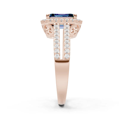 Emerald Cut Halo Double Band Pave