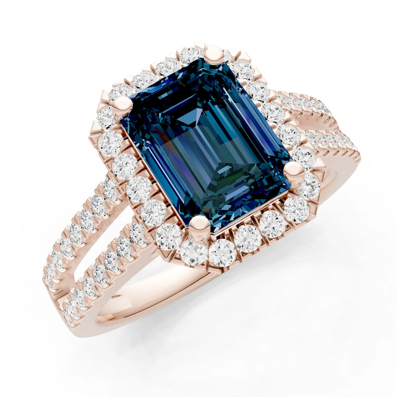 Emerald Cut Halo Double Band Pave