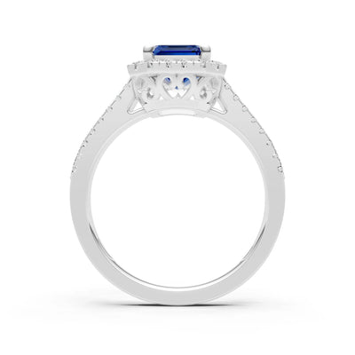 Emerald Cut Halo Double Band Pave
