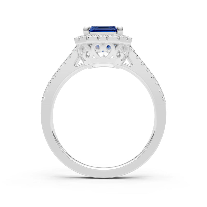 Emerald Cut Halo Double Band Pave