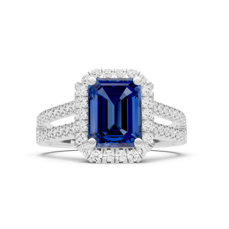Emerald Cut Halo Double Band Pave