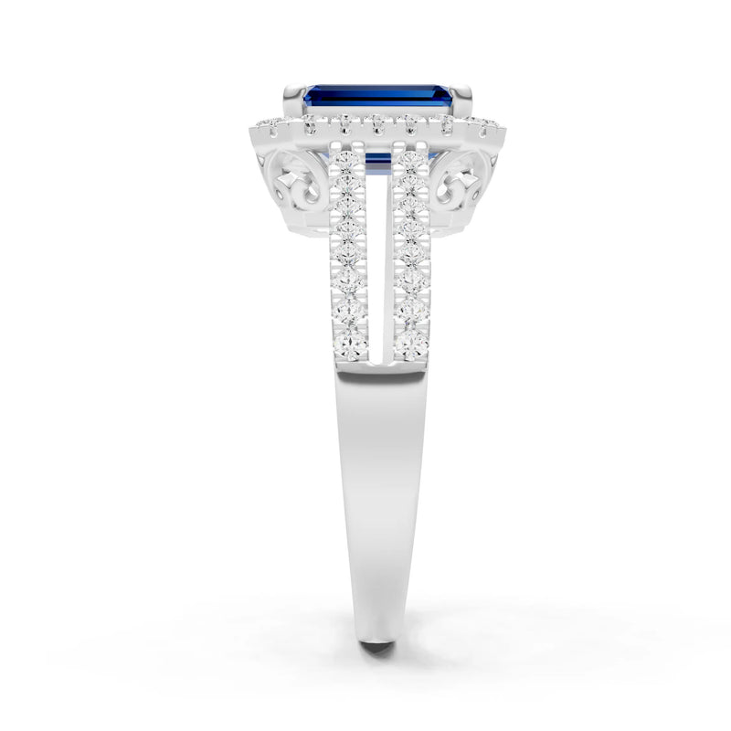 Emerald Cut Halo Double Band Pave