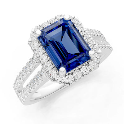 Emerald Cut Halo Double Band Pave