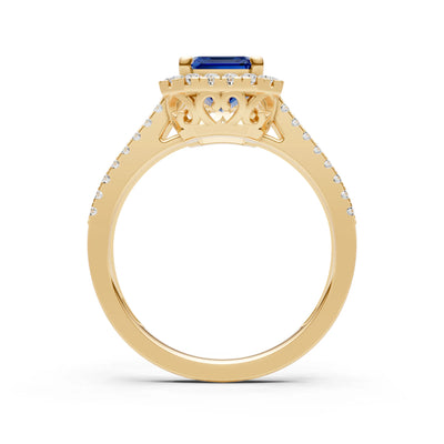 Emerald Cut Halo Double Band Pave