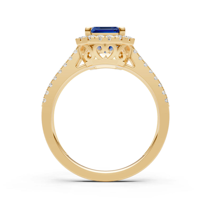 Emerald Cut Halo Double Band Pave