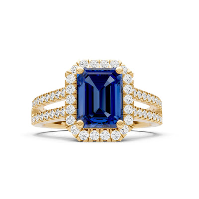 Emerald Cut Halo Double Band Pave