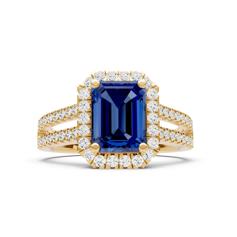 Emerald Cut Halo Double Band Pave