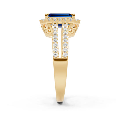 Emerald Cut Halo Double Band Pave