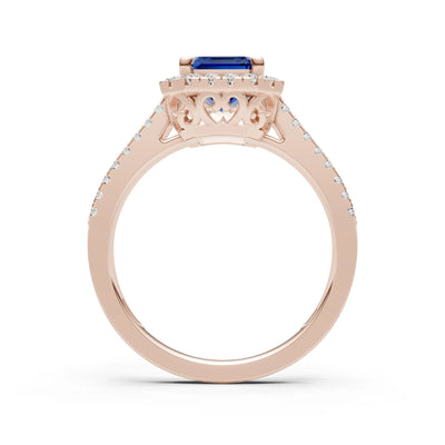 Emerald Cut Halo Double Band Pave