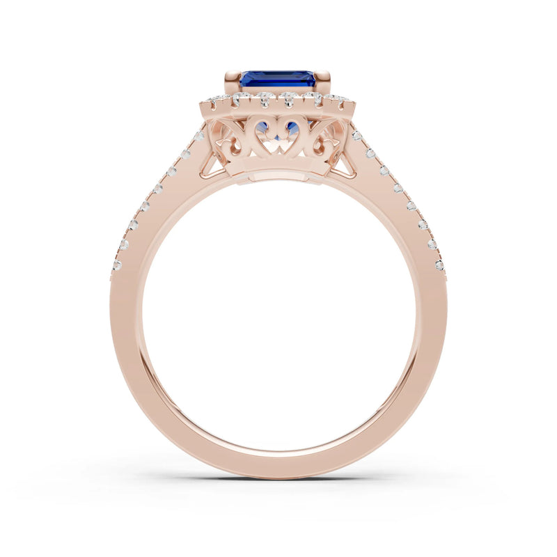 Emerald Cut Halo Double Band Pave