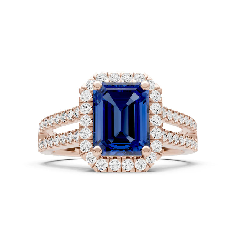 Emerald Cut Halo Double Band Pave