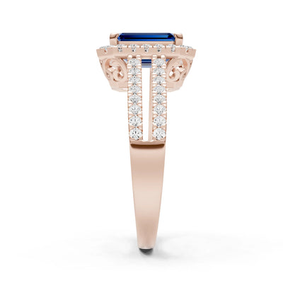 Emerald Cut Halo Double Band Pave