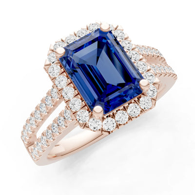 Emerald Cut Halo Double Band Pave