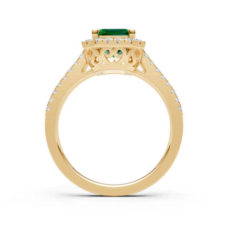 Emerald Cut Halo Double Band Pave