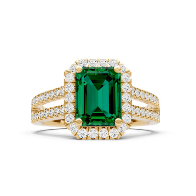 Emerald Cut Halo Double Band Pave