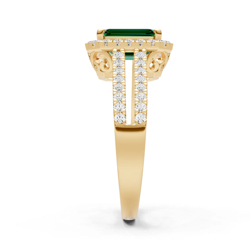 Emerald Cut Halo Double Band Pave