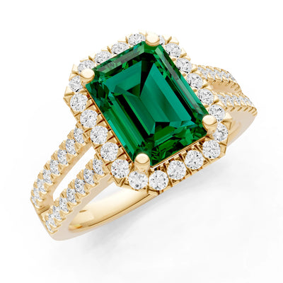 Emerald Cut Halo Double Band Pave