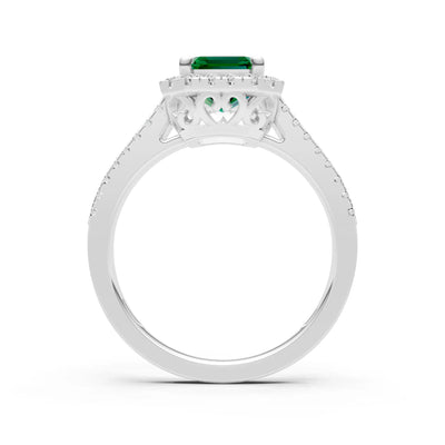 Emerald Cut Halo Double Band Pave