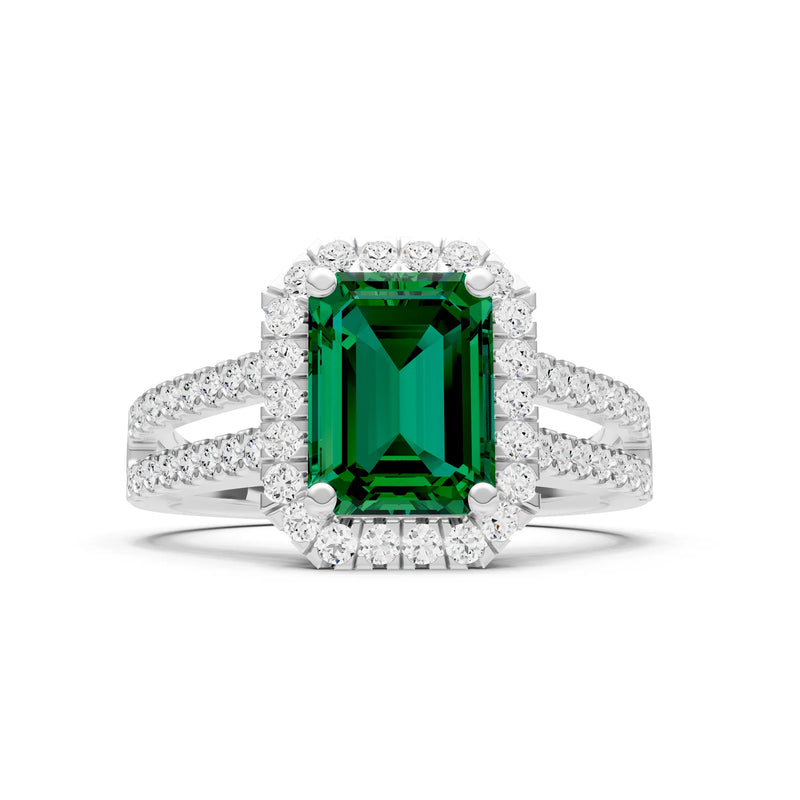 Emerald Cut Halo Double Band Pave