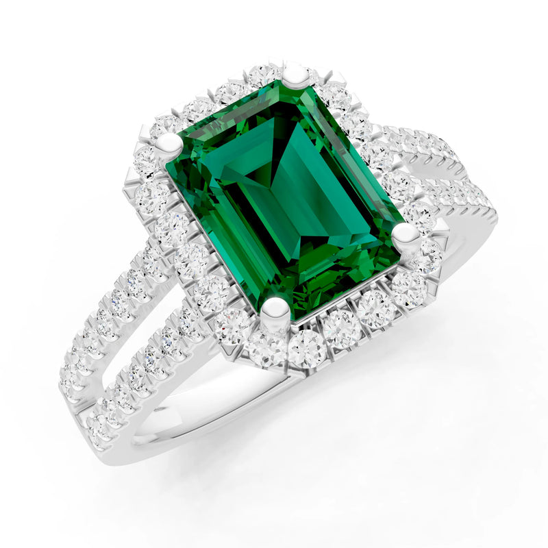 Emerald Cut Halo Double Band Pave