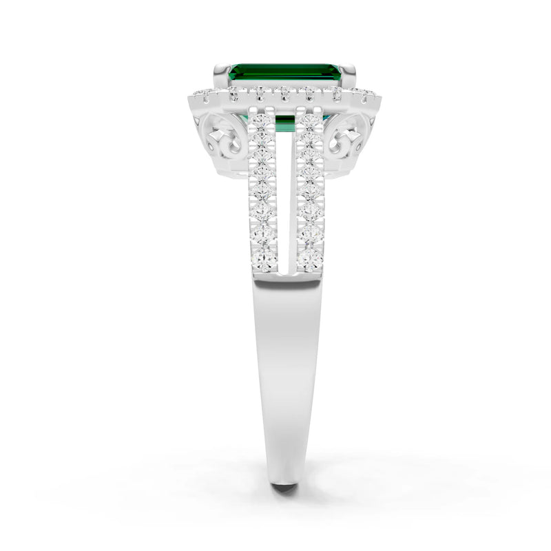 Emerald Halo Double Emerald Cut Band Pave