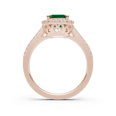 Emerald Cut Halo Double Band Pave