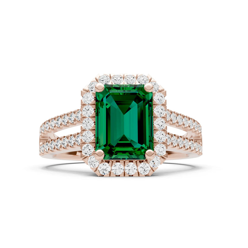 Emerald Cut Halo Double Band Pave