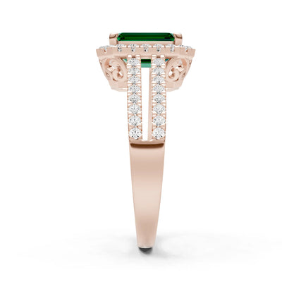 Emerald Cut Halo Double Band Pave