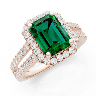 Emerald Cut Halo Double Band Pave