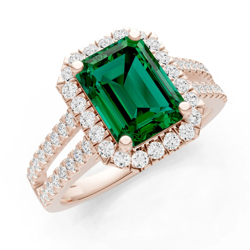 Emerald Cut Halo Double Band Pave