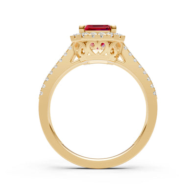 Emerald Cut Halo Double Band Pave
