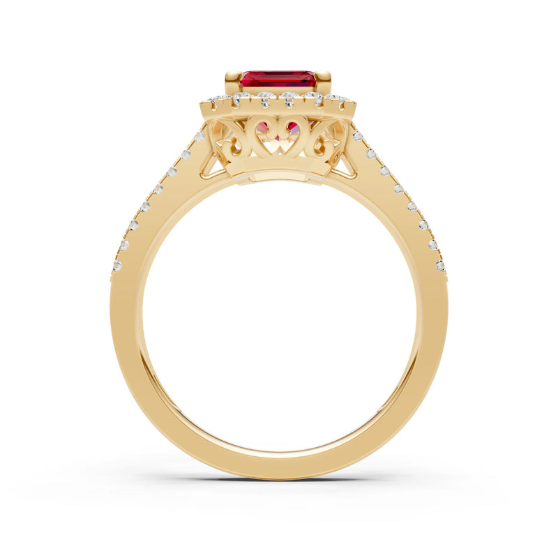 Emerald Cut Halo Double Band Pave