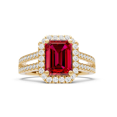 Emerald Cut Halo Double Band Pave