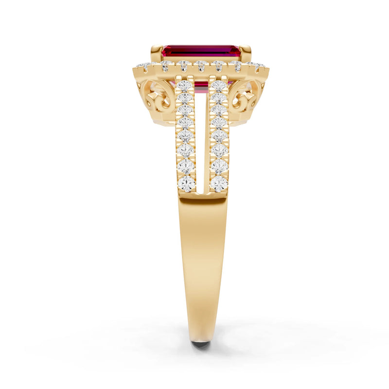 Emerald Cut Halo Double Band Pave