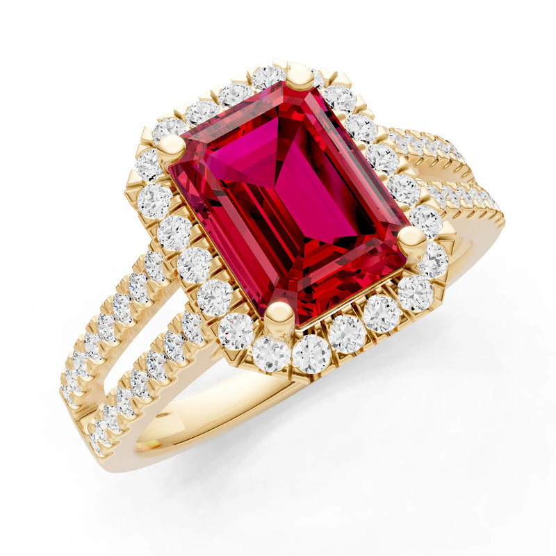 Emerald Cut Halo Double Band Pave