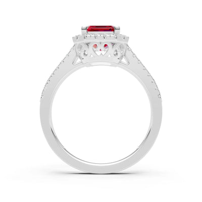 Emerald Cut Halo Double Band Pave