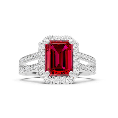Emerald Cut Halo Double Band Pave
