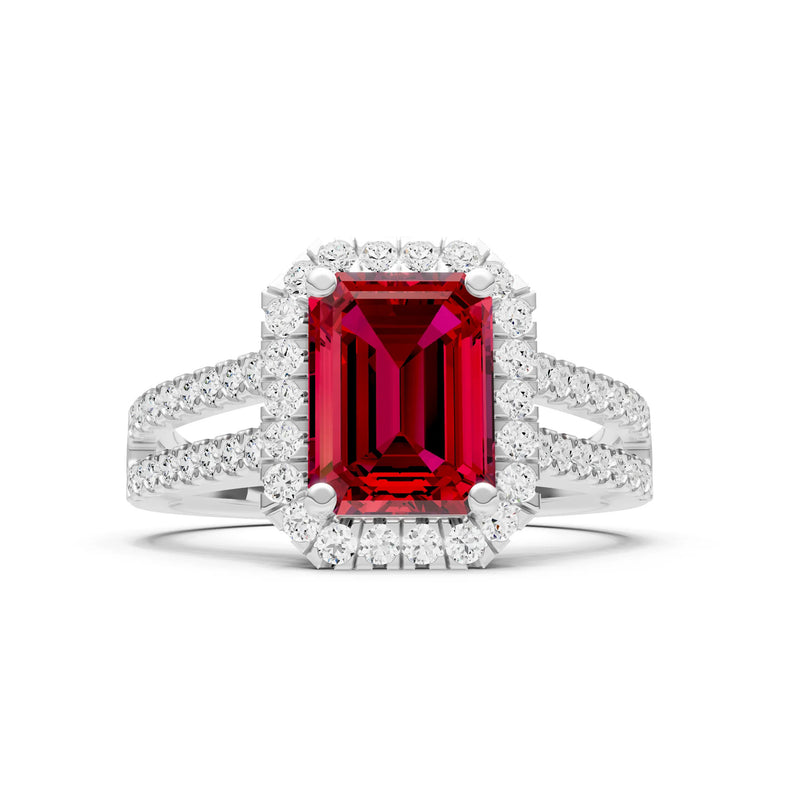 Emerald Cut Halo Double Band Pave