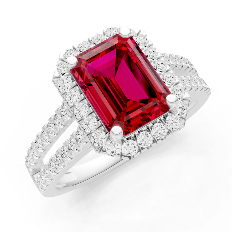 Emerald Cut Halo Double Band Pave