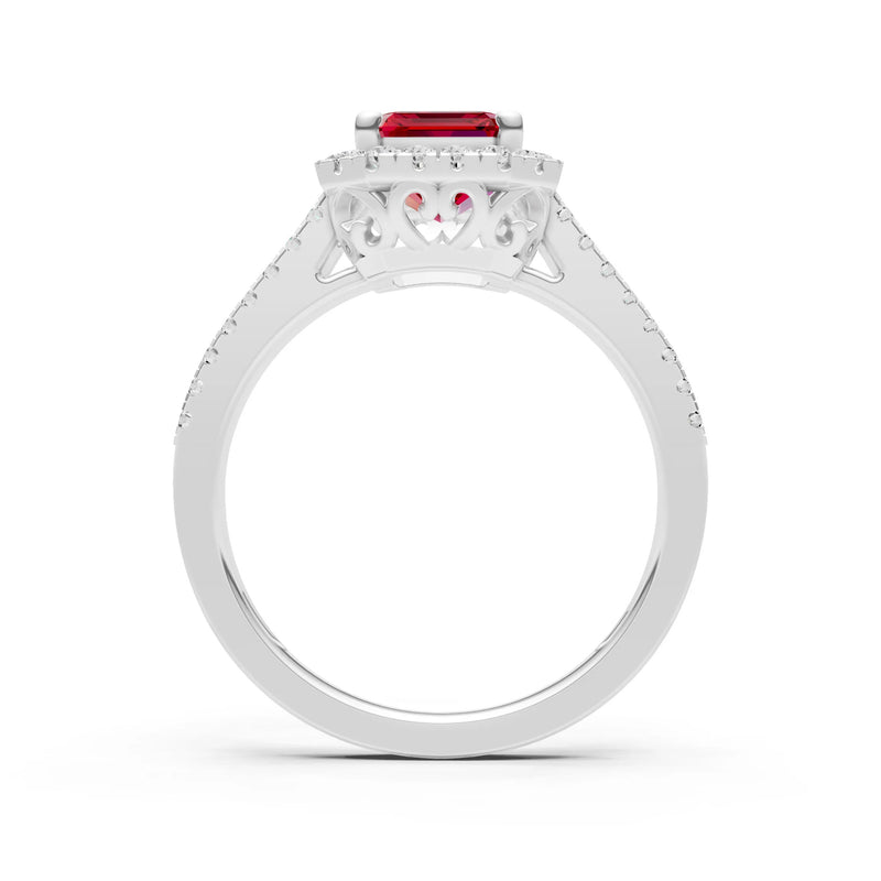 Ruby Halo Double Emerald Cut Band Pave